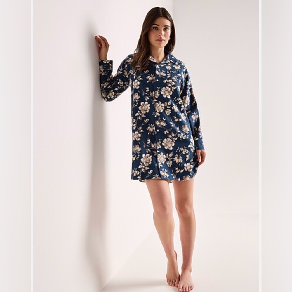 Lauren Ralph Lauren Floral Nightshirt Blue XS | Cotton Viscose Button-Down